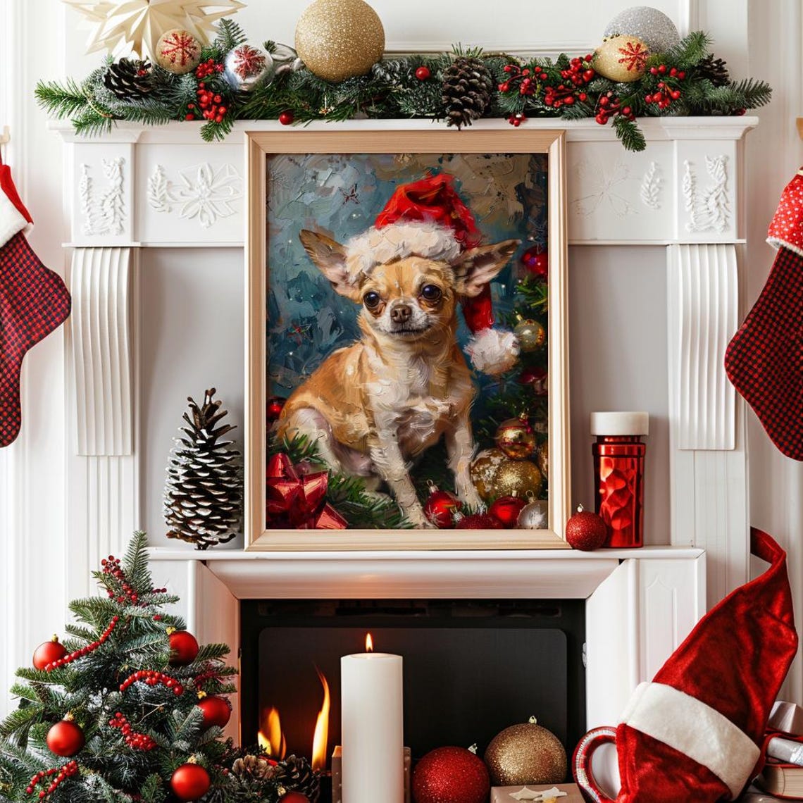 Christmas Dog Wall Art Print Santa Dog Painting Christmas Chihuahua Christmas Puppy Christmas Holiday Decor Santa Pet 186 - Image 4