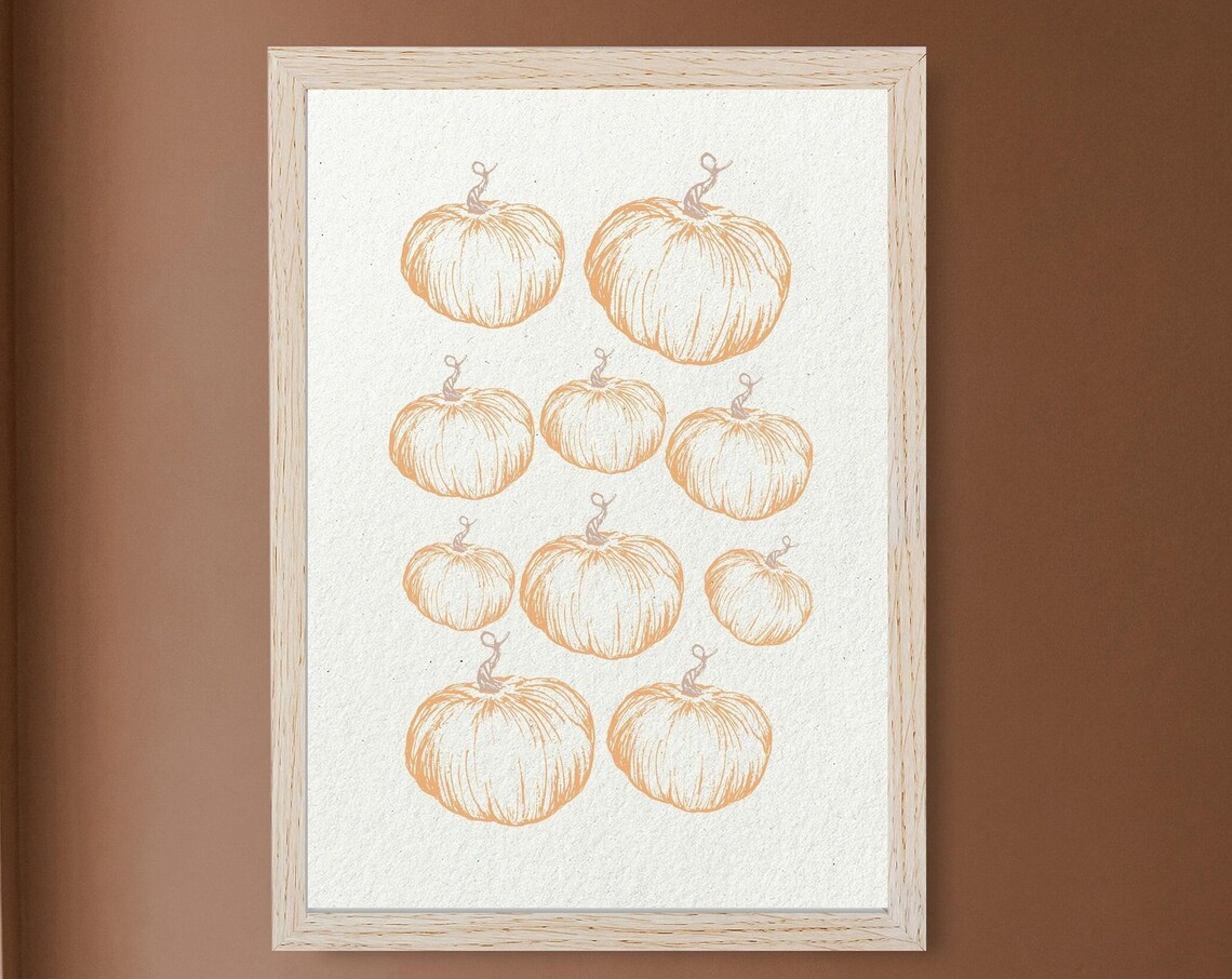 Neutral Beige Pumpkin Poster Modern Fall Sketched Autumn Decor Minimal