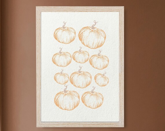 Neutral Beige Pumpkin Poster Modern Fall Sketched Autumn Decor Minimal