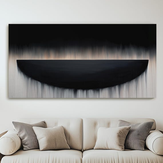 Minimalist Horizon Line Canvas Art Charcoal Curve On White And Black Serene Darknessinspired Wall Decor For Modern Living Room Spaces