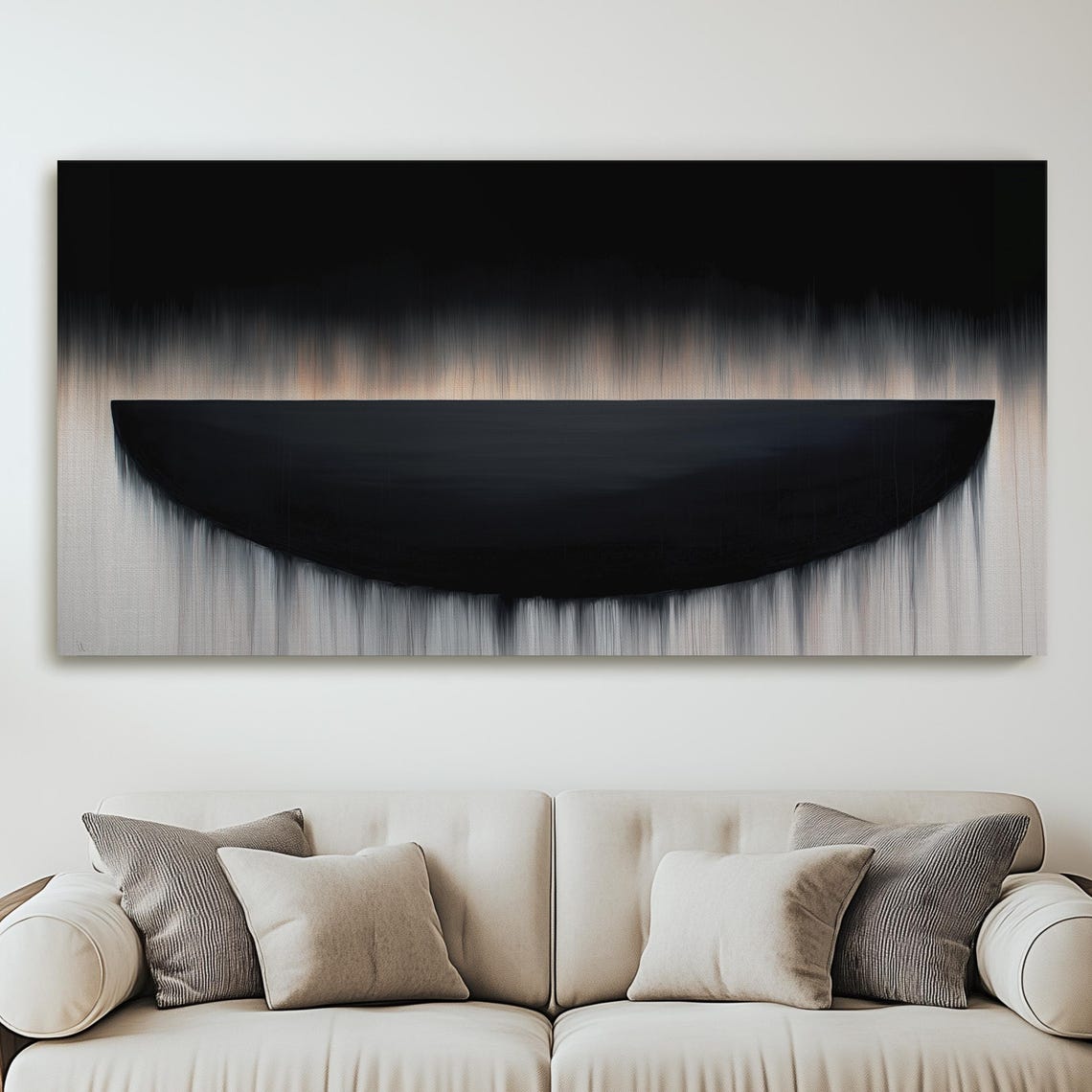 Minimalist Horizon Line Canvas Art Charcoal Curve On White And Black Serene Darknessinspired Wall Decor For Modern Living Room Spaces