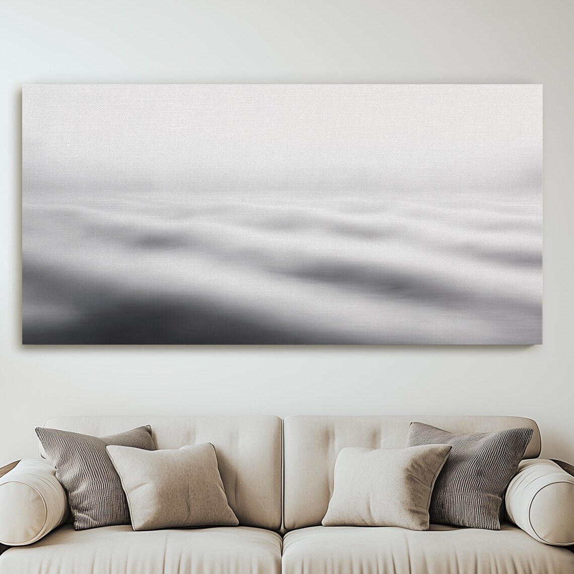 Minimalist Grey To Ocean Gradient Canvas Art Ready Hang Soft Water Ripples Monochrome Abstract Wall Decor For Modern Office Or Bedroom