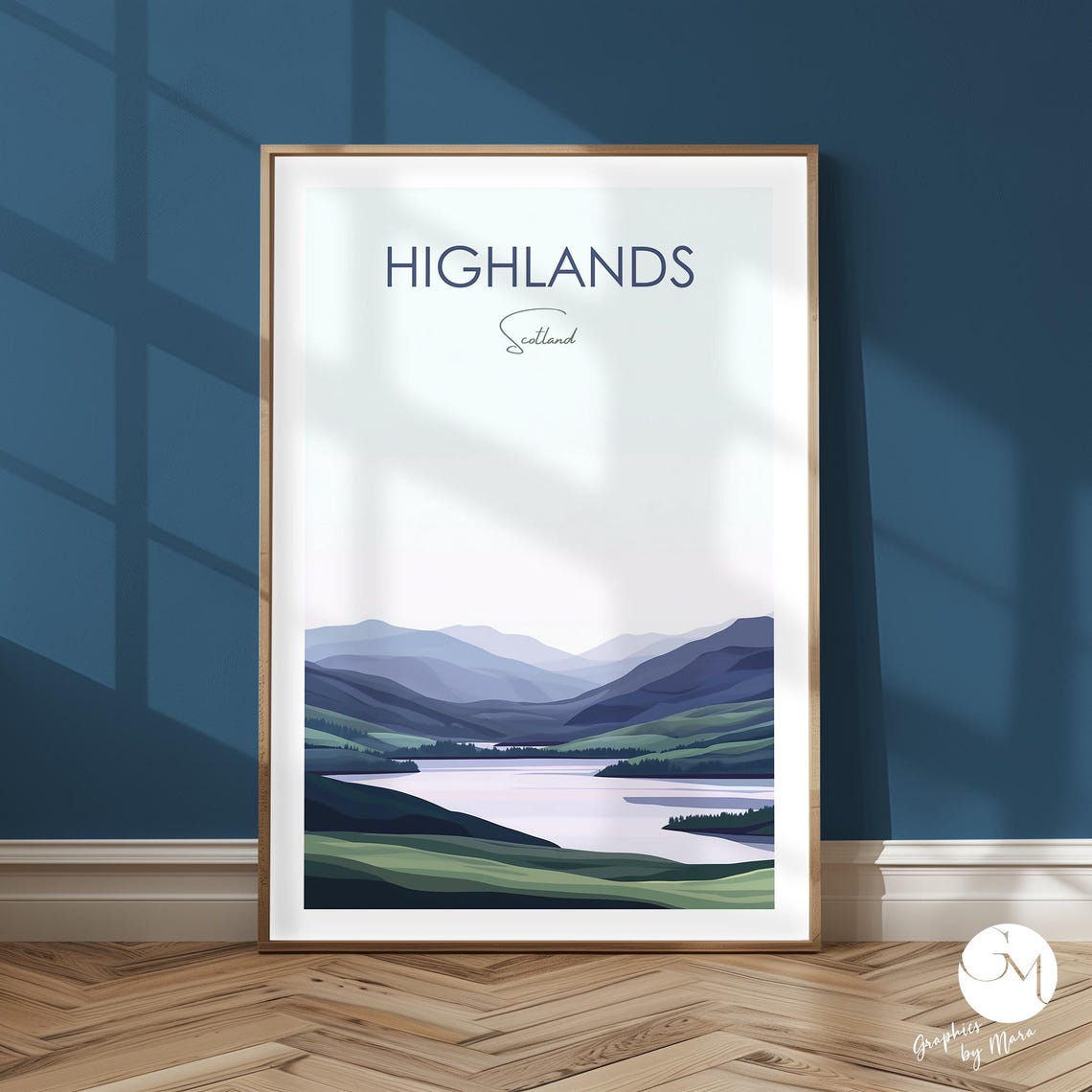 Scottish Highlands Scotland Minimalist Loch Mountains Travel Poster