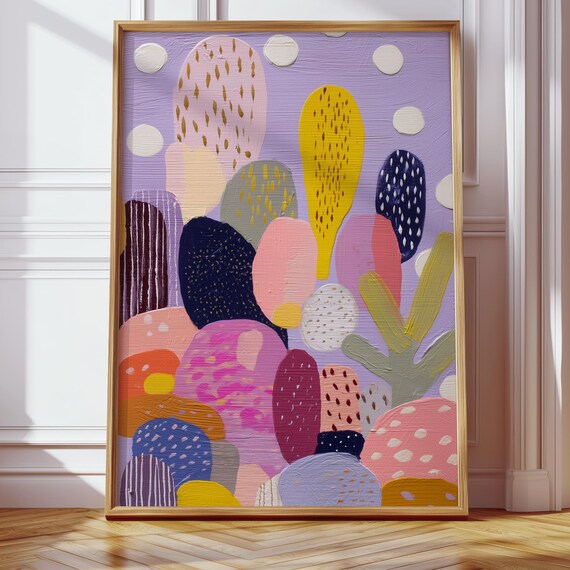 Modern Abstract Botanical Colorful Garden Shapes Lavender Print