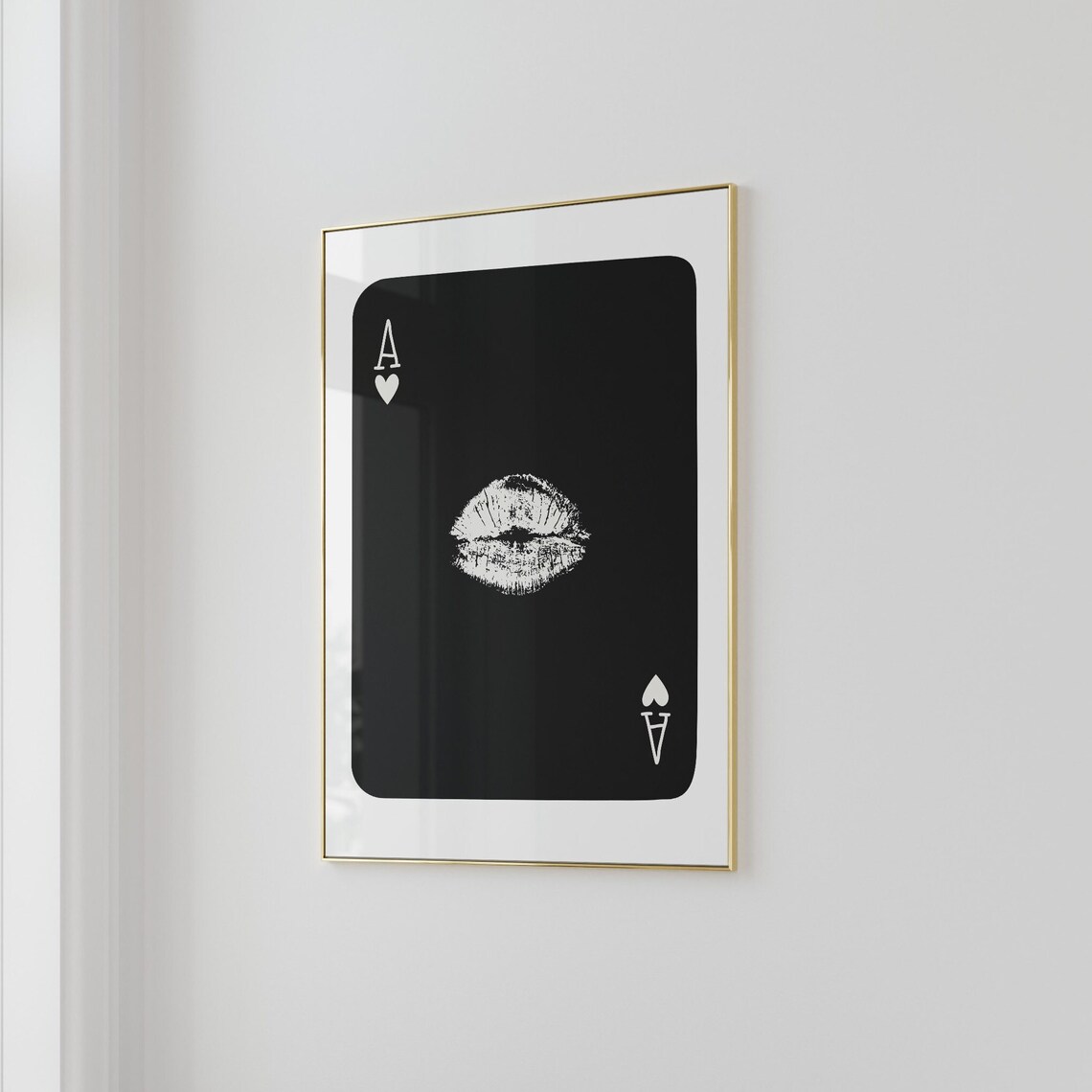 Ace Of Hearts Kiss Mark Black Card Retro Preppy Dorm Room Poster