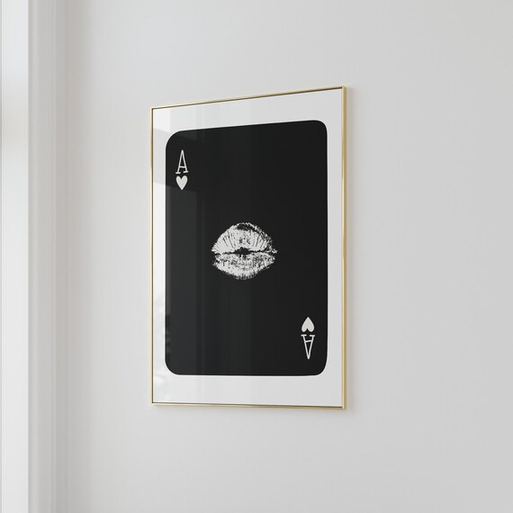 Ace Of Hearts Kiss Mark Black Card Retro Preppy Dorm Room Poster