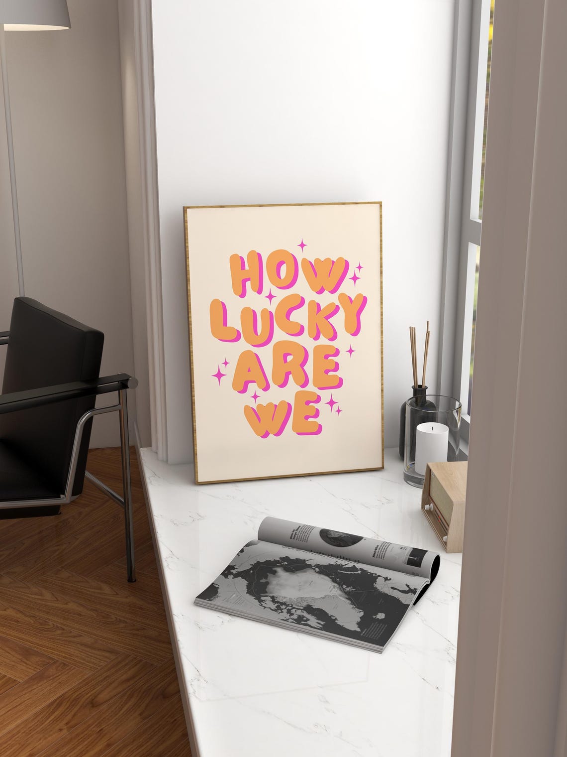 How Lucky Are We Print Pink Orange Wall Art Preppy Wall Art Teen Girl Room Decor Aesthetic Room Decor Trendy Wall Art - Image 2