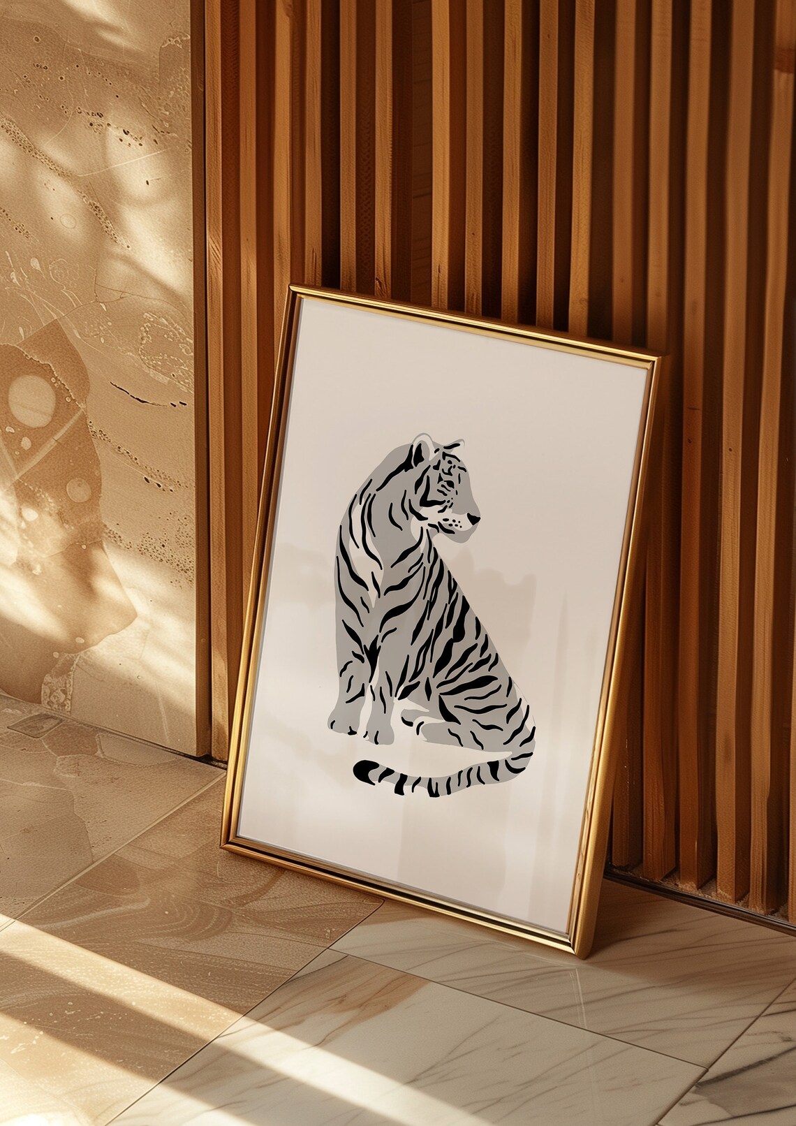 Black And White Minimalist Tiger Illustration Trendy Wall Art - Image 3