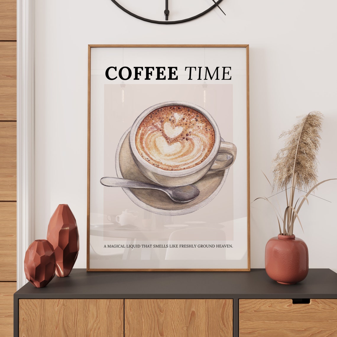 Coffee Time Watercolor Latte Cup Art Warm Kitchen Wall Poster - Image 3
