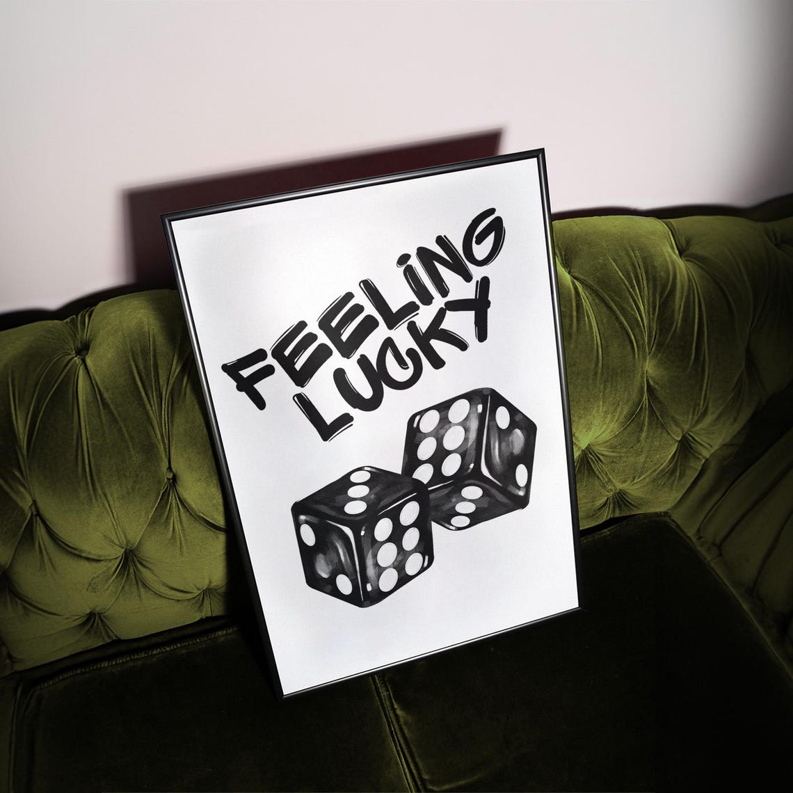 Feeling Lucky Retro Dice Bold Black White Funky Game Room Poster - Image 3