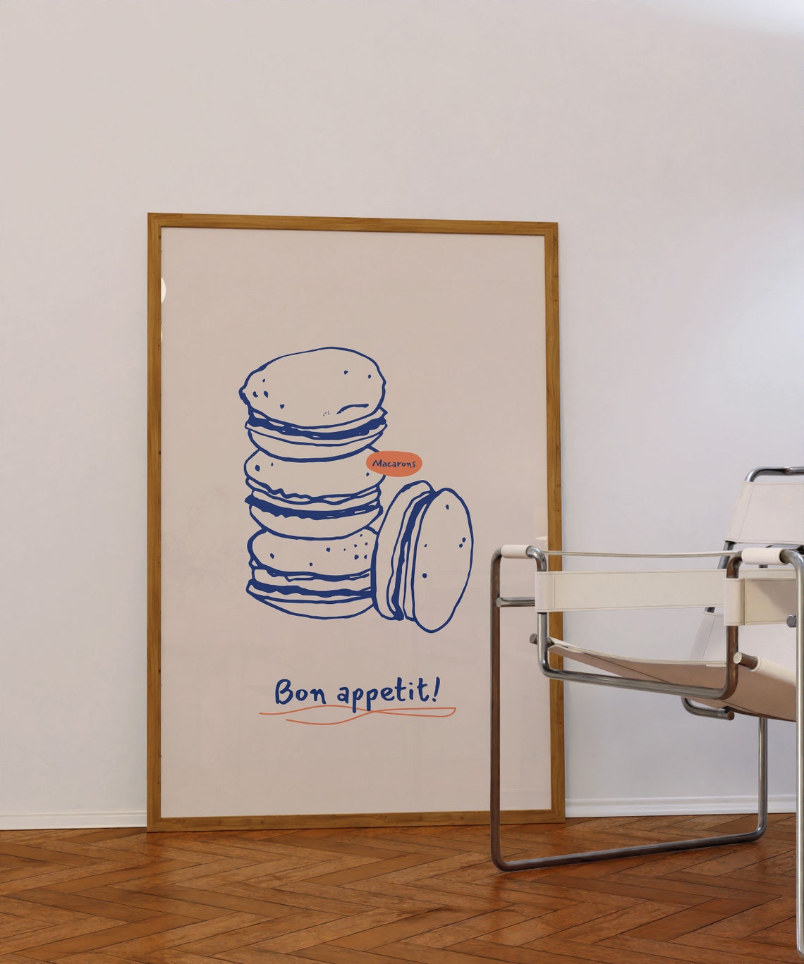 Hand Drawn Macarons Bon Appetit Blue Ink Kitchen Wall Poster - Image 3
