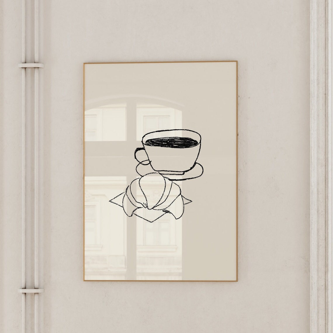 Coffee Cup And Croissant Line Drawing Minimalist Kitchen Poster - Image 2