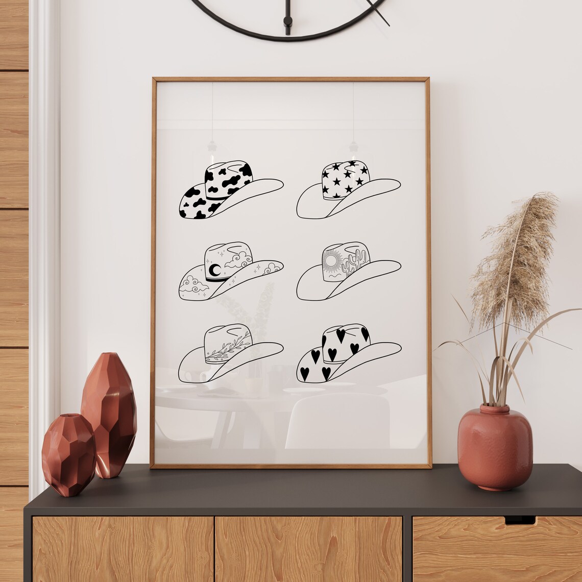 Cowboy Hat Collection Line Art Western Motifs Cow Spot Star Poster - Image 3