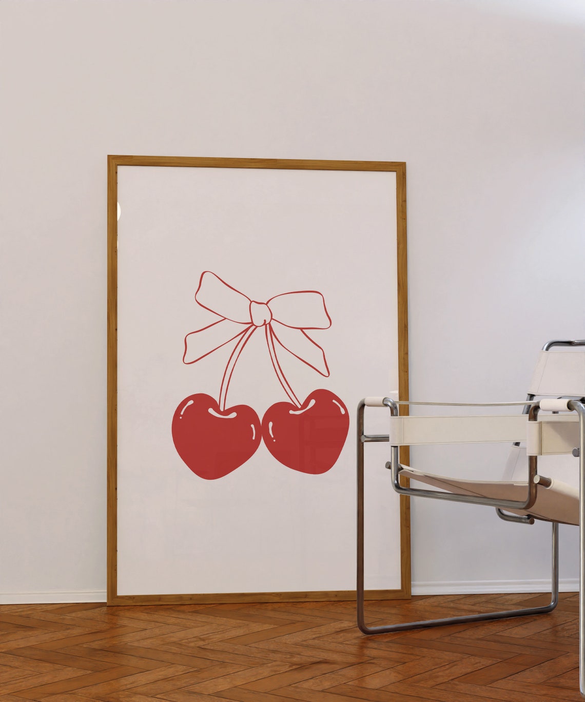 Red Cherries Bow Coquette Trendy Watercolor Aesthetic Wall Poster