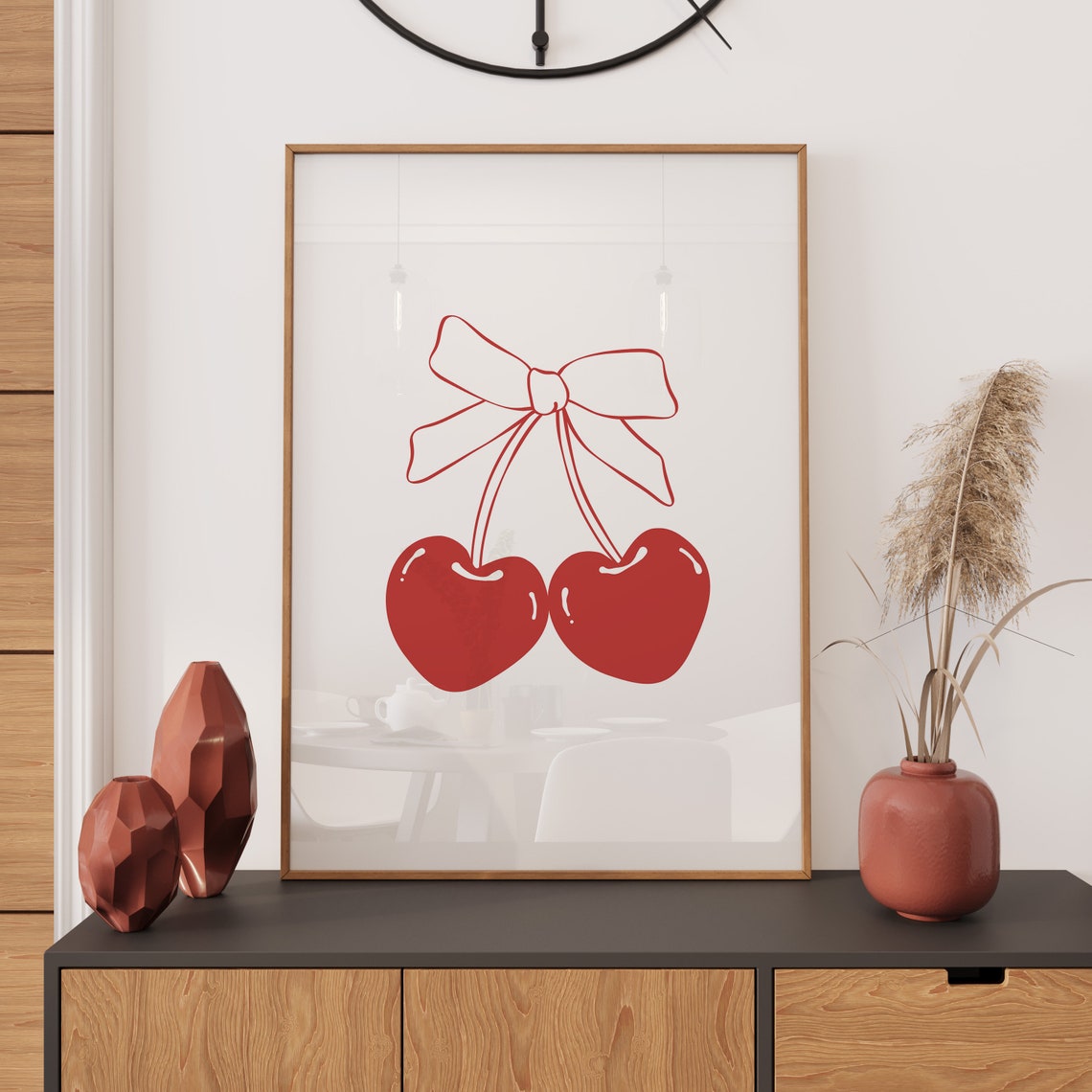 Red Cherries Bow Coquette Trendy Watercolor Aesthetic Wall Poster - Image 2