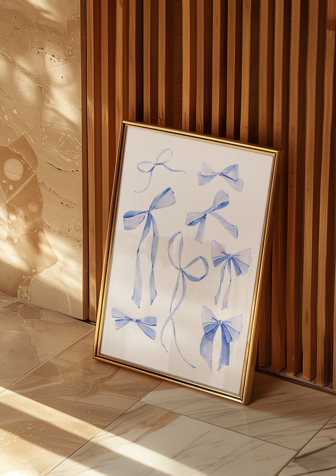 Blue Watercolor Ribbon Bows Trendy Coquette Aesthetic Wall Art