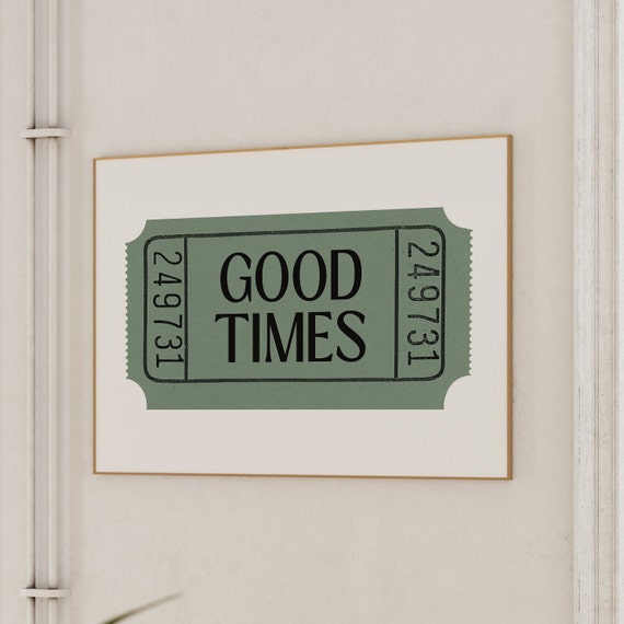 Green Wall Art Trendy Retro Wall Art Aesthetic Room Decor Ticket Print Good Times Poster Horizontal Print Dark Green Art Print