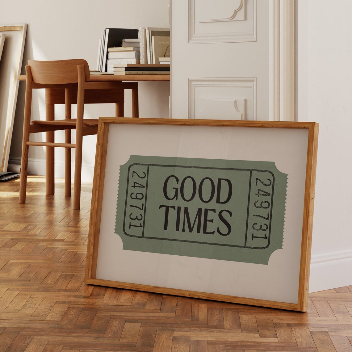 Good Times Sage Green Retro Ticket Stub Vintage Style Poster - Image 2