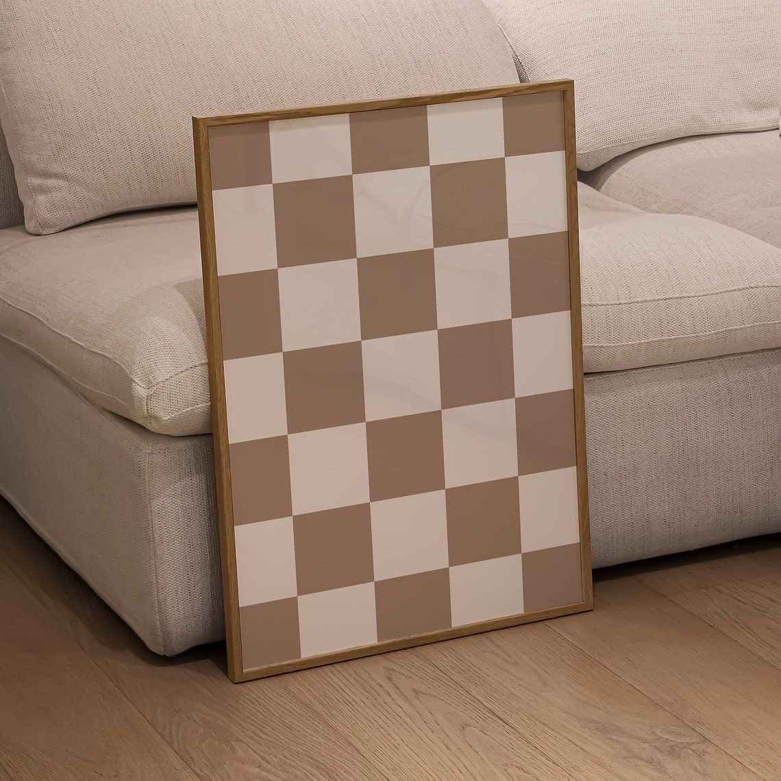 Brown And White Checkered Checkerboard Pattern Retro Wall Art