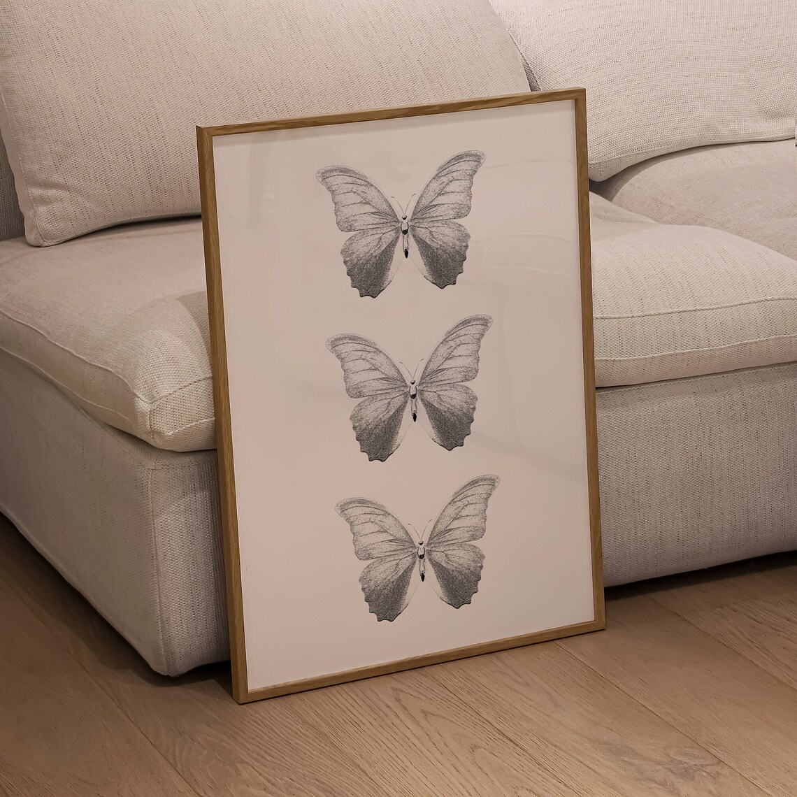 Gray Butterfly Trio Vintage Style Minimalist Insect Wall Art