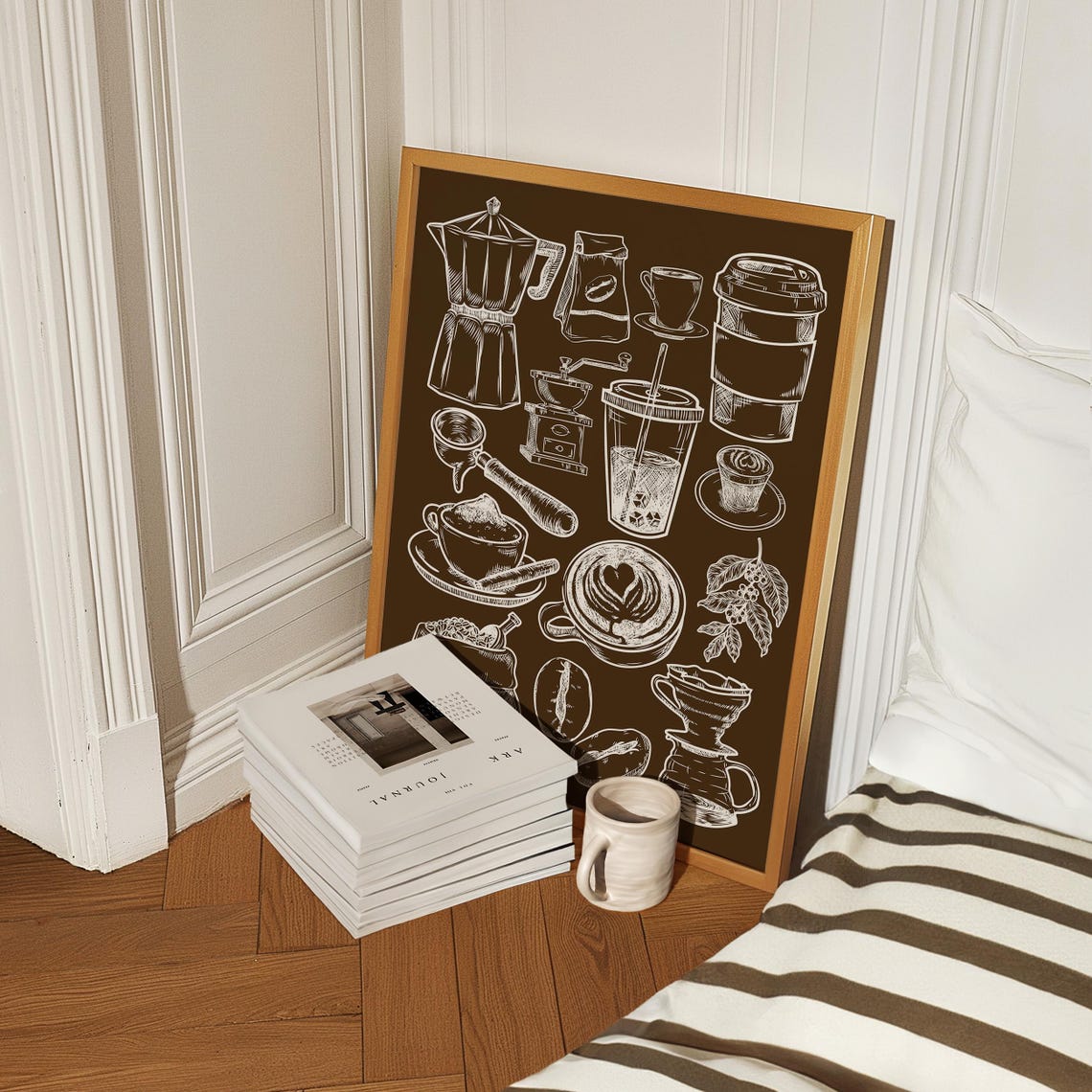 Brown Chalkboard Coffee Illustrations Cozy Kitchen Cafe Poster