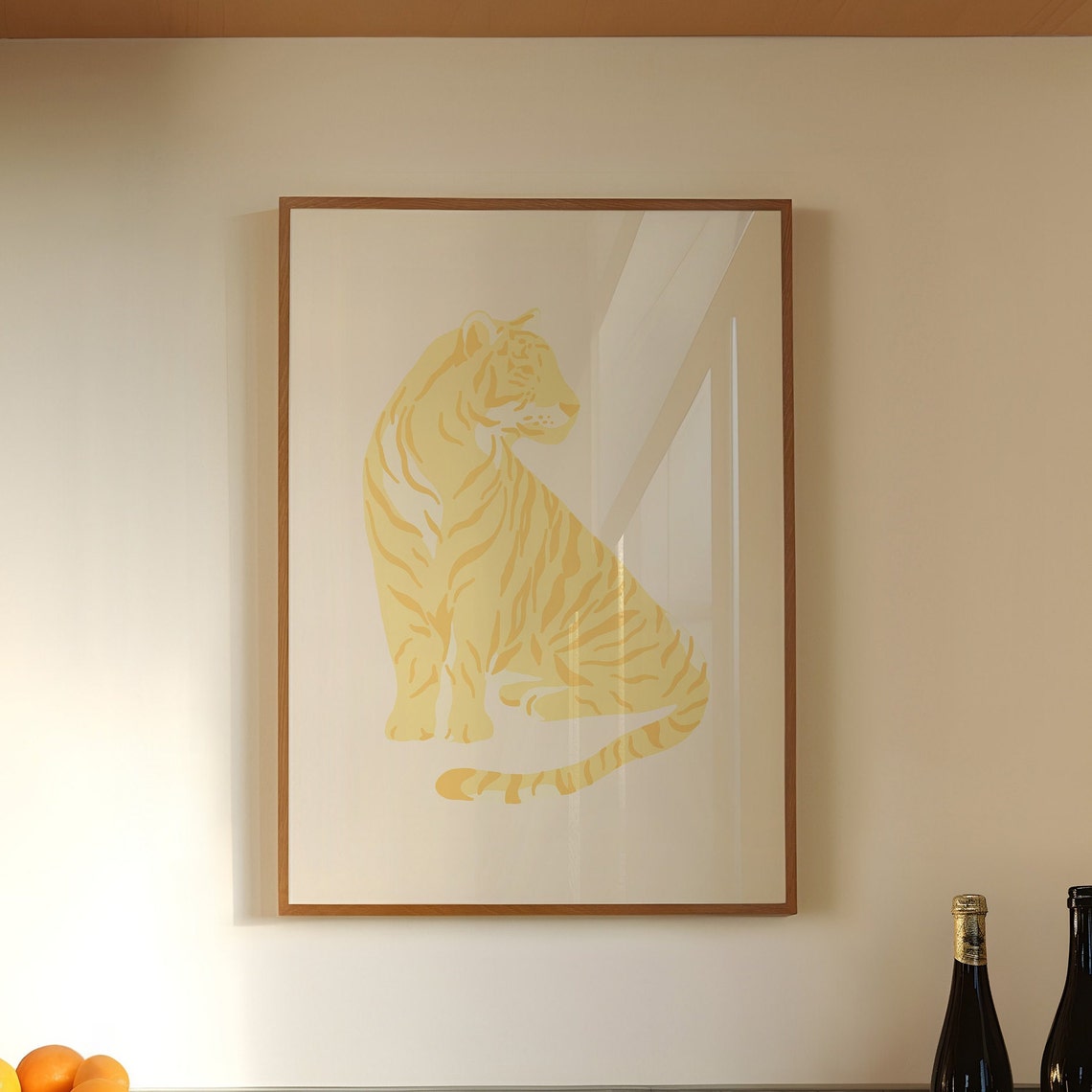 Golden Yellow Tiger Illustration Minimalist Animal Art Poster - Image 3