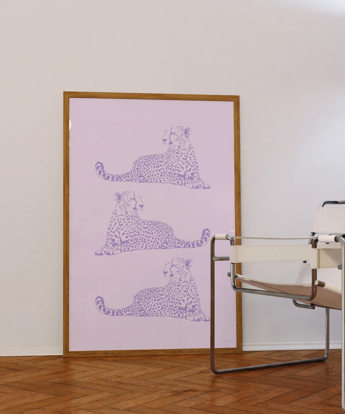 Lilac Cheetah Trio Reclining Big Cats Line Art Wildlife Poster