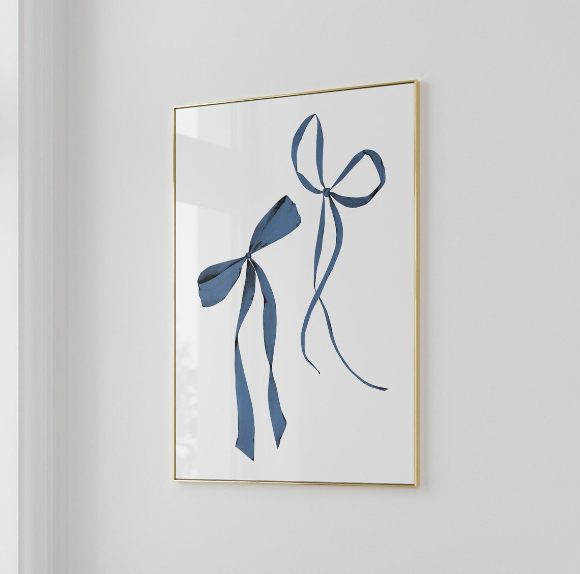 Navy Blue Ribbon Bow Watercolor Minimalist Art Poster Nursery Decor - Image 3