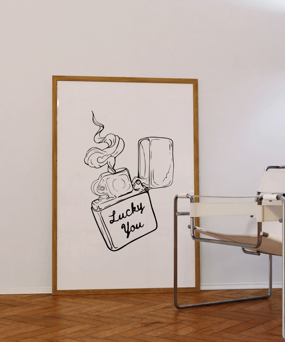 Lucky You Hand Drawn Lighter Retro Line Art Trendy Black Poster - Image 2