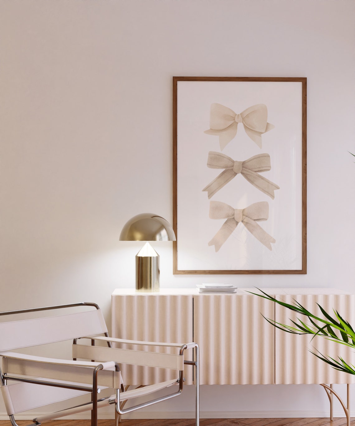 Beige Watercolor Ribbon Bows Trio Vertical Neutral Coquette Wall Art - Image 2