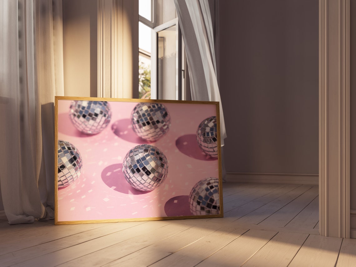 Silver Pink Disco Ball Party Mirror Balls Retro Dance Poster - Image 3