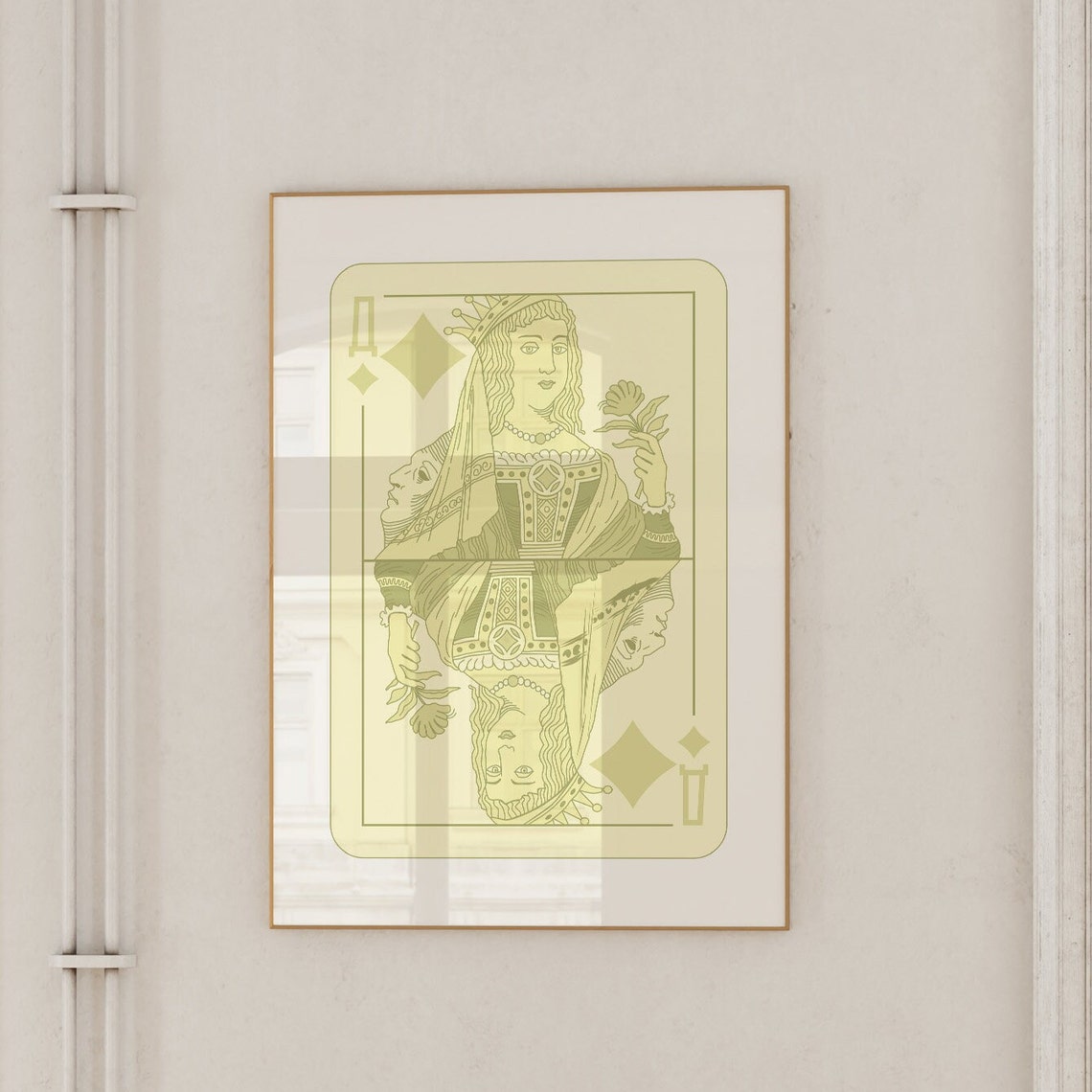 Queen of Diamonds Vintage Playing Card Art Deco Style Wall Poster - Image 3