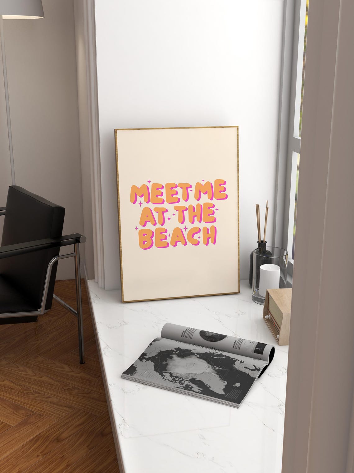 Meet Me At The Beach Orange Bubble Letter Groovy Summer Poster - Image 4