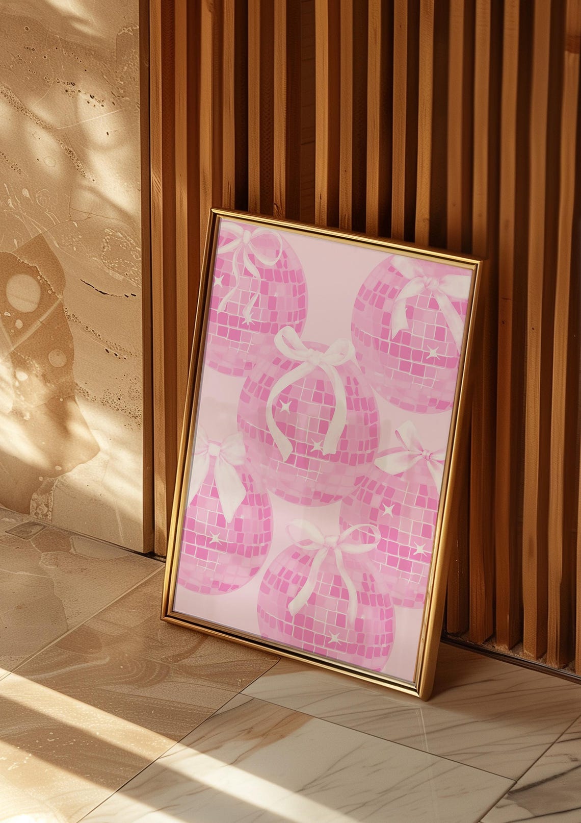 Pink Disco Ball With White Bows Trendy Aesthetic Party Wall Art - Image 3