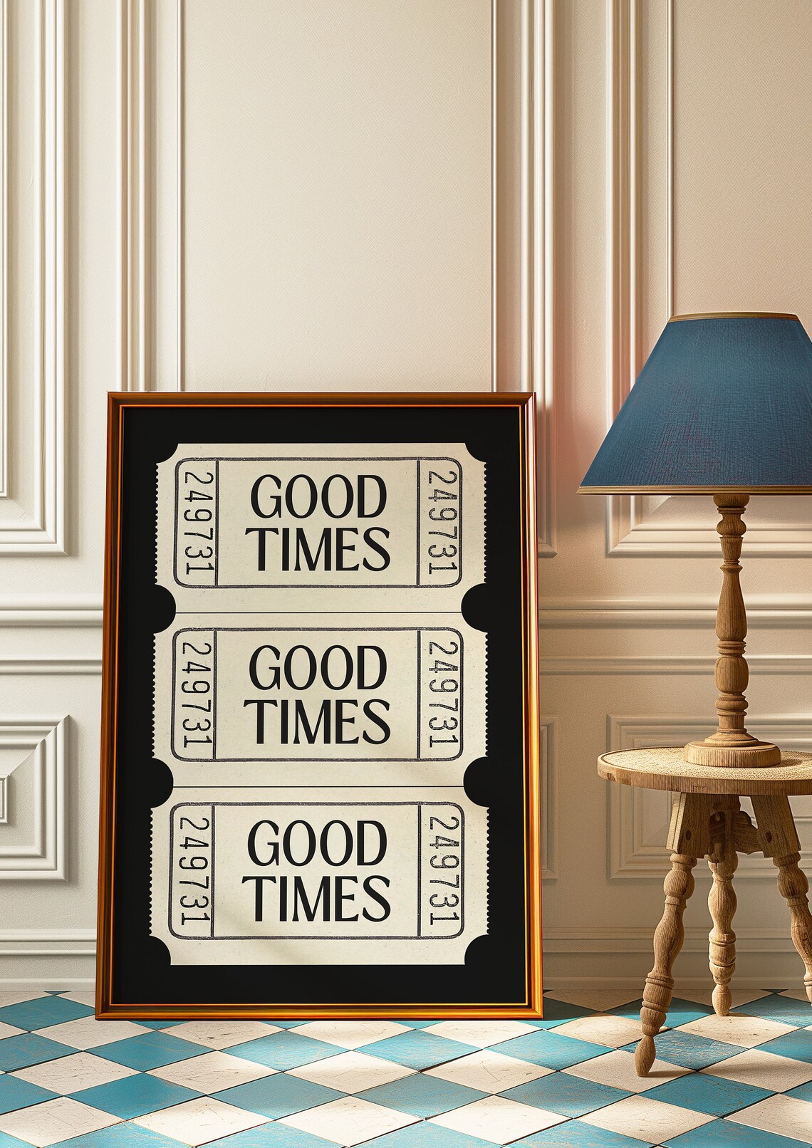 Good Times Triple Ticket Trio Black Background Bold Retro Graphic Wall Poster - Image 3