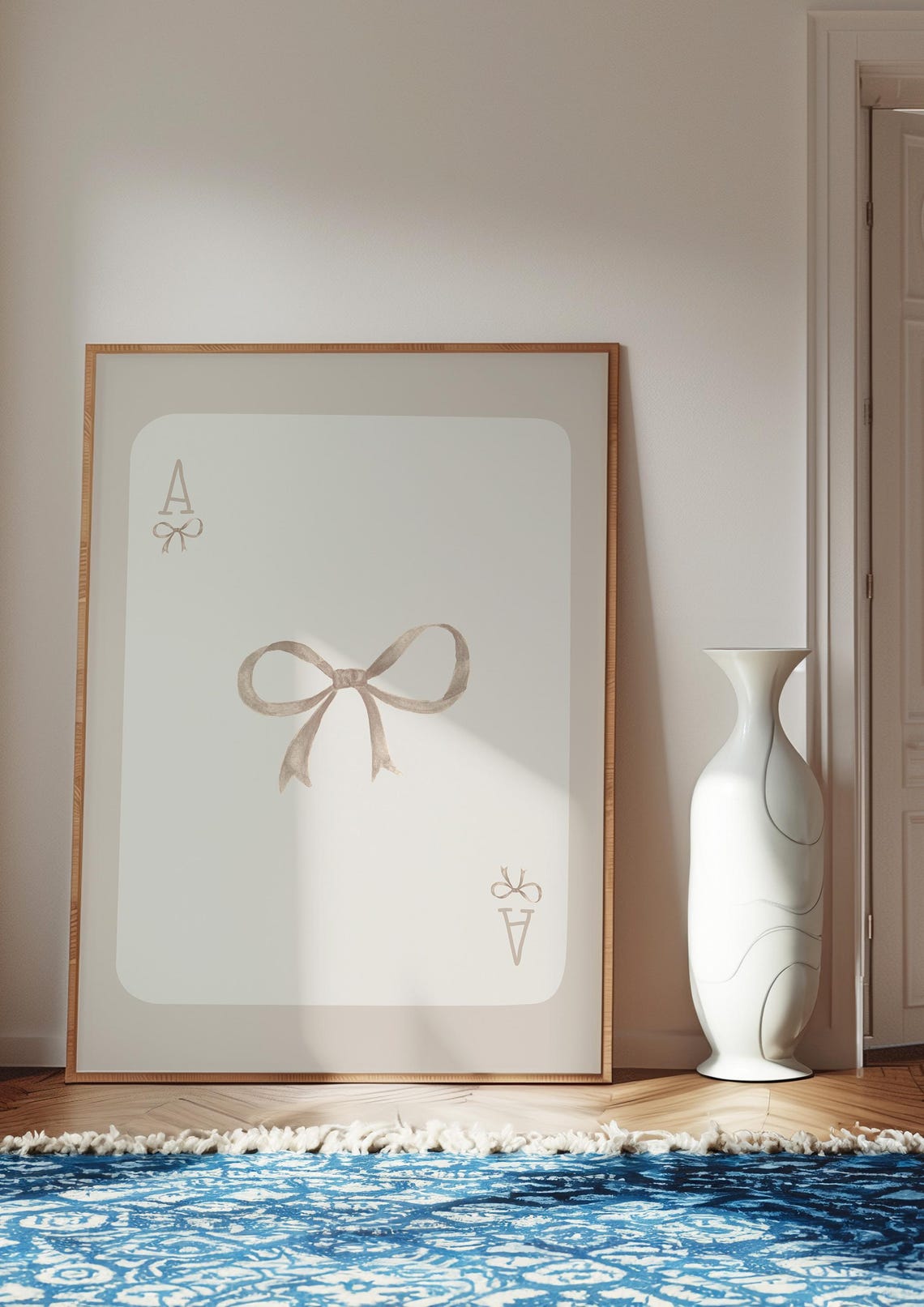 Beige Bow Playing Card Ace Minimalist Ribbon Aesthetic Poster - Image 3