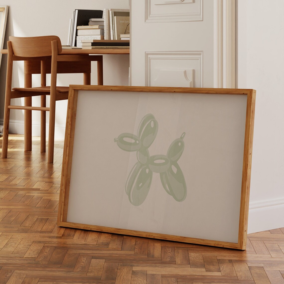 Sage Green Balloon Dog Minimalist Watercolor Cute Animal Art Poster - Image 3