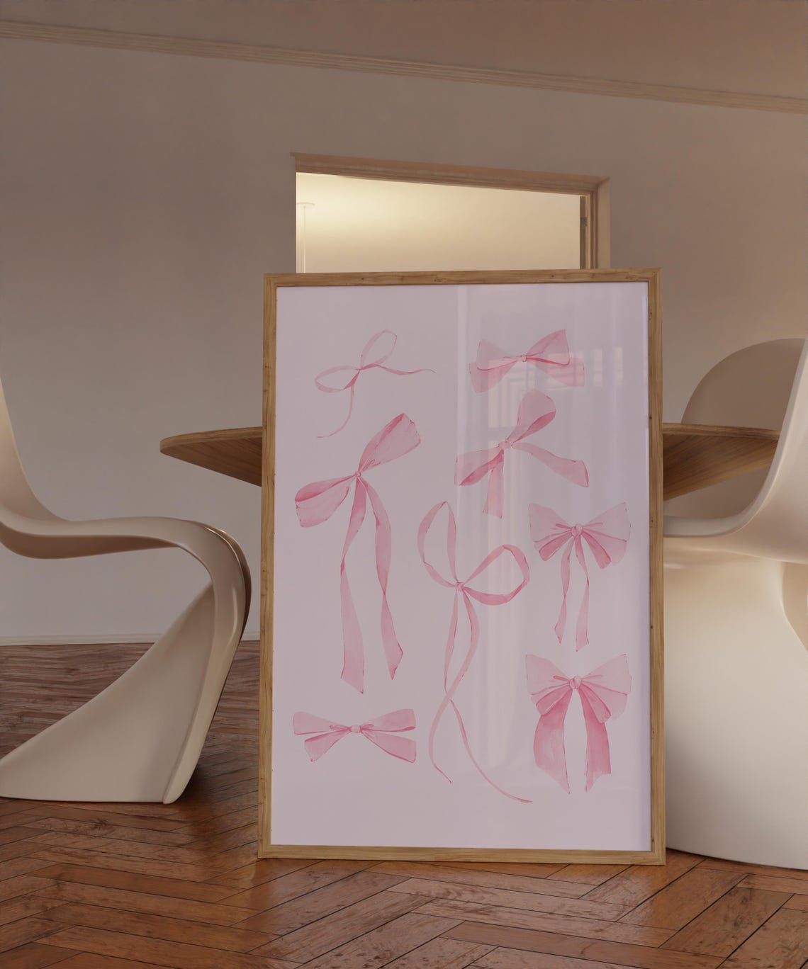 Eight Pink Watercolor Ribbon Bows Dreamy Coquette Collage Poster - Image 2