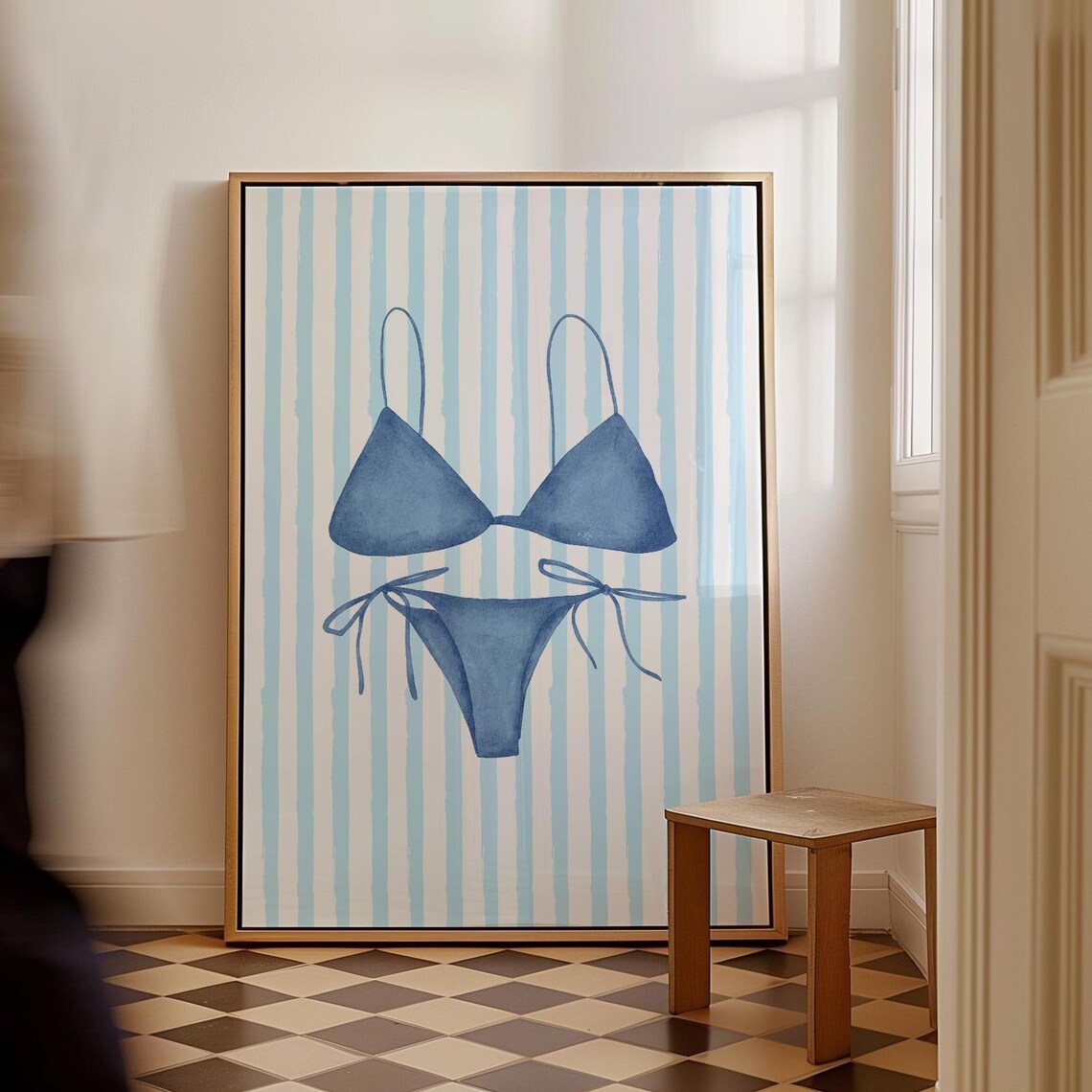 Blue Bikini Beach Watercolor Coastal Summer Swim Wall Poster - Image 2