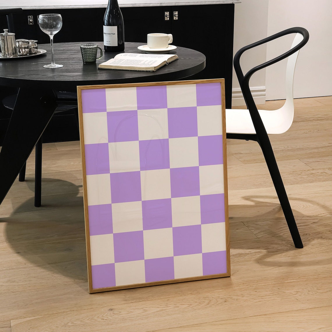 Lilac Checkerboard Pattern Pastel Trendy Minimalist Room Poster - Image 3