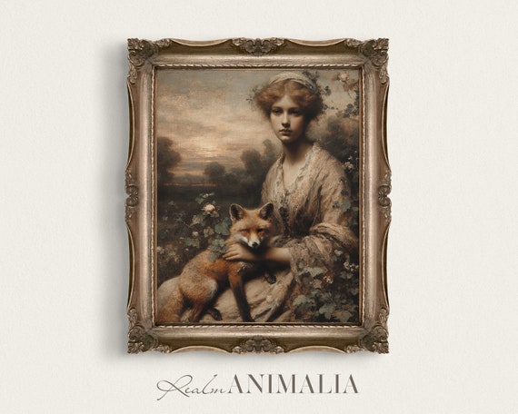 Woman With Fox Vintage Portrait Art Print