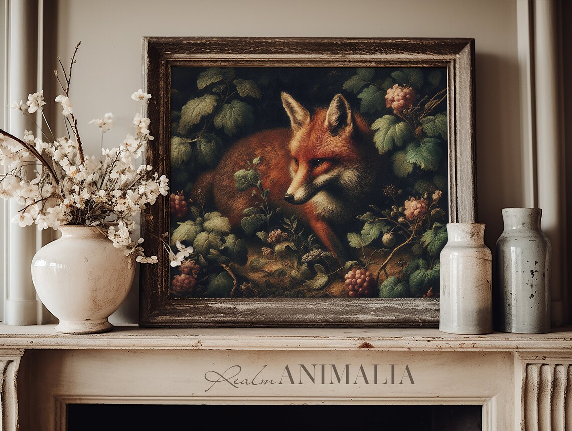 Fox Vintage Art Print, Dark Cottagecore Decor - Image 3