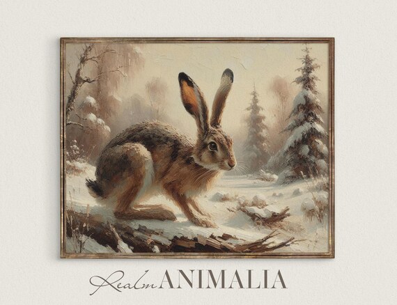 Brown Hare Running Through Snowy Winter Forest Wildlife Poster