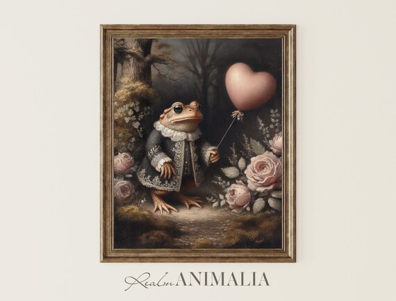 Valentines Day Toad Art Print Whimsical Animal Wall Art Moody Fairytale Fantasy Art Prints Vintage Storybook Painting V006