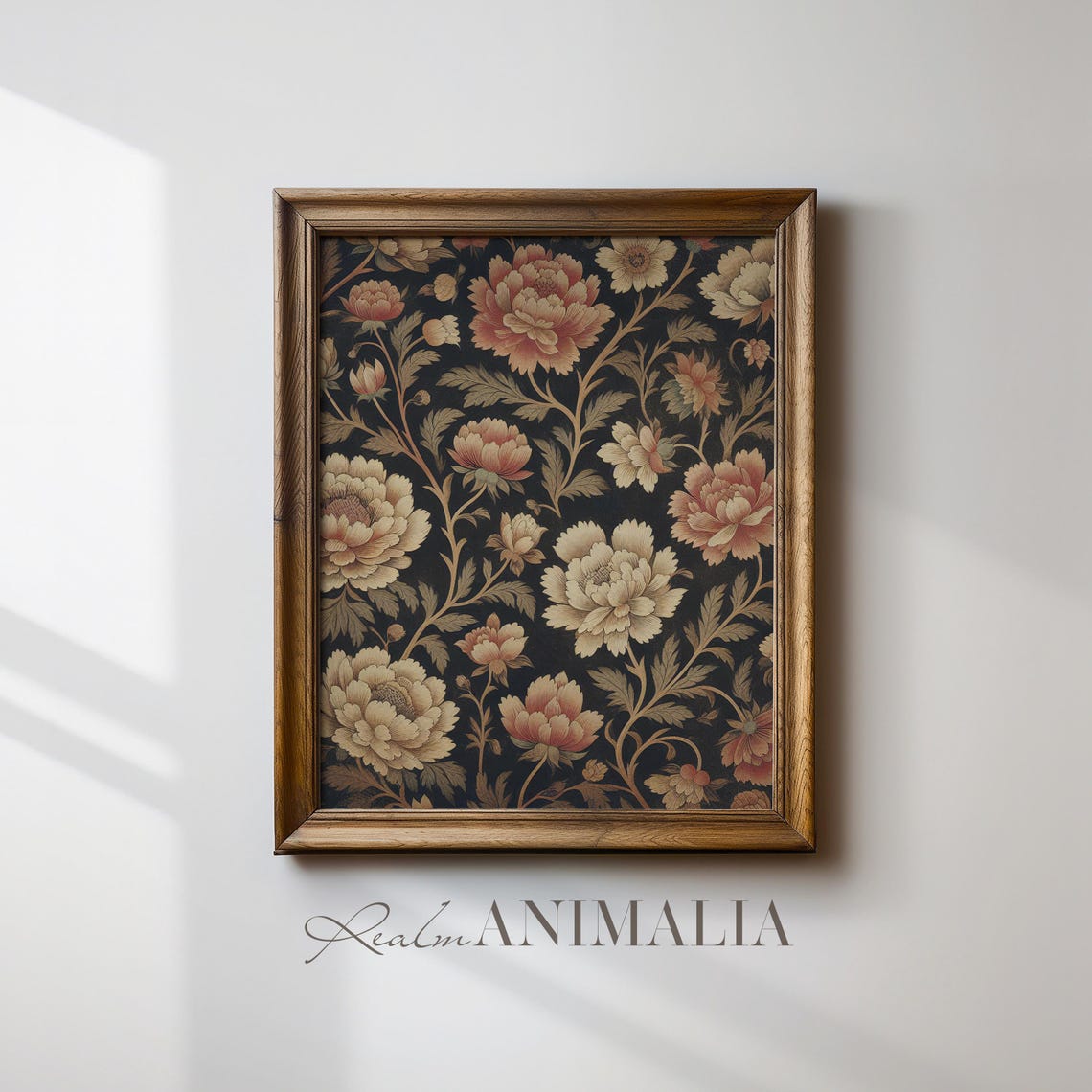Dark Floral Tapestry Pattern With Blush Peony Blooms Vintage Poster - Image 4