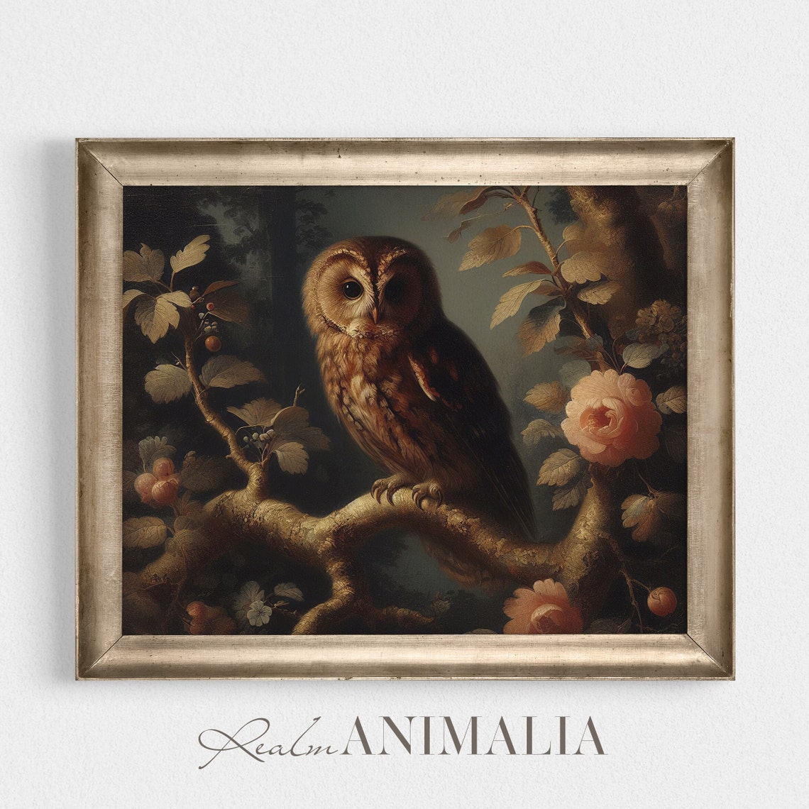 Botanical Owl Print Vintage Moody Owl Wall Art Floral Owl Bird Oil Painting Antique Nature Bird Art Ow002 - Image 3