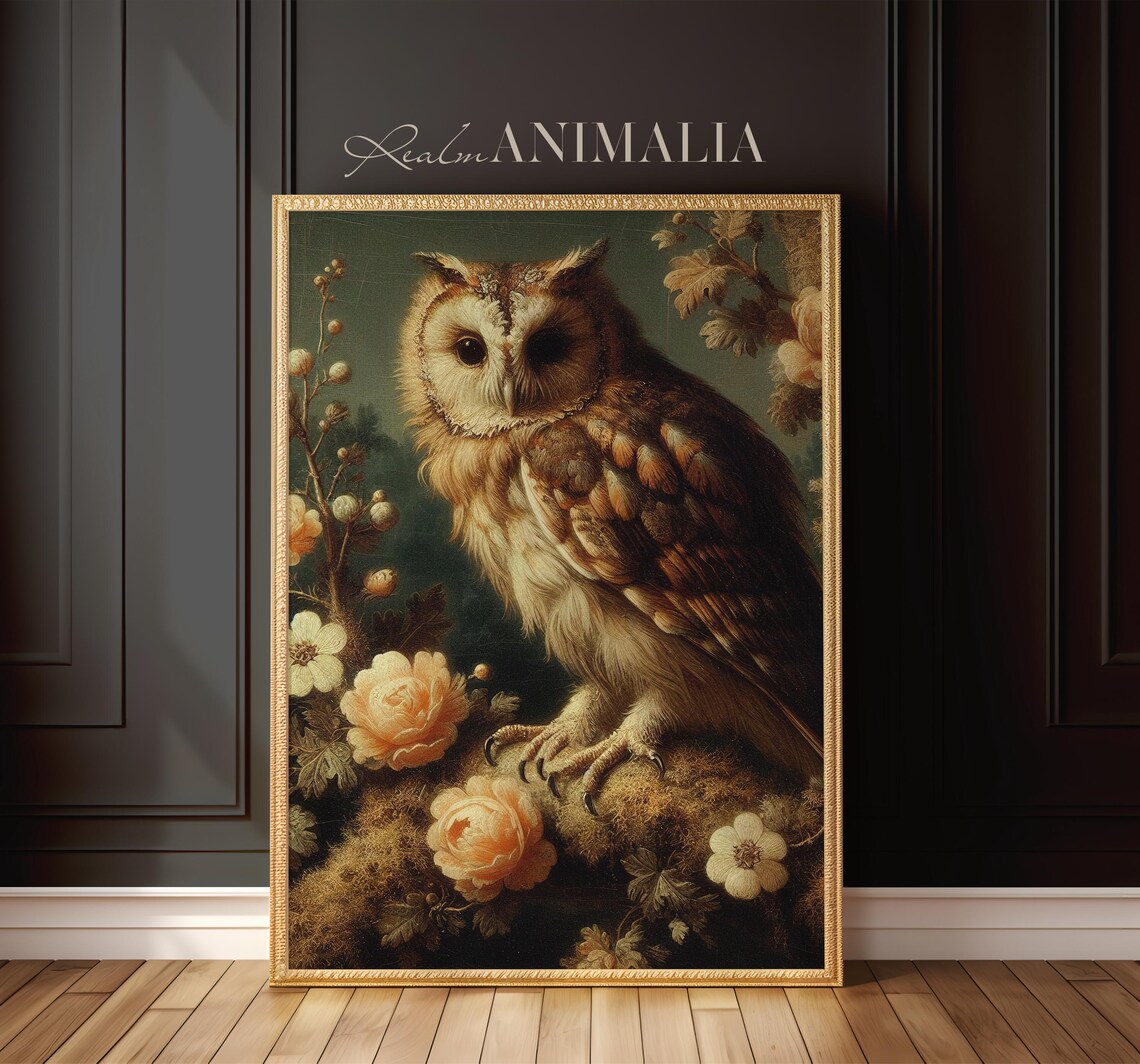 Vintage Botanical Owl Art Print, Cottagecore Floral - Image 3