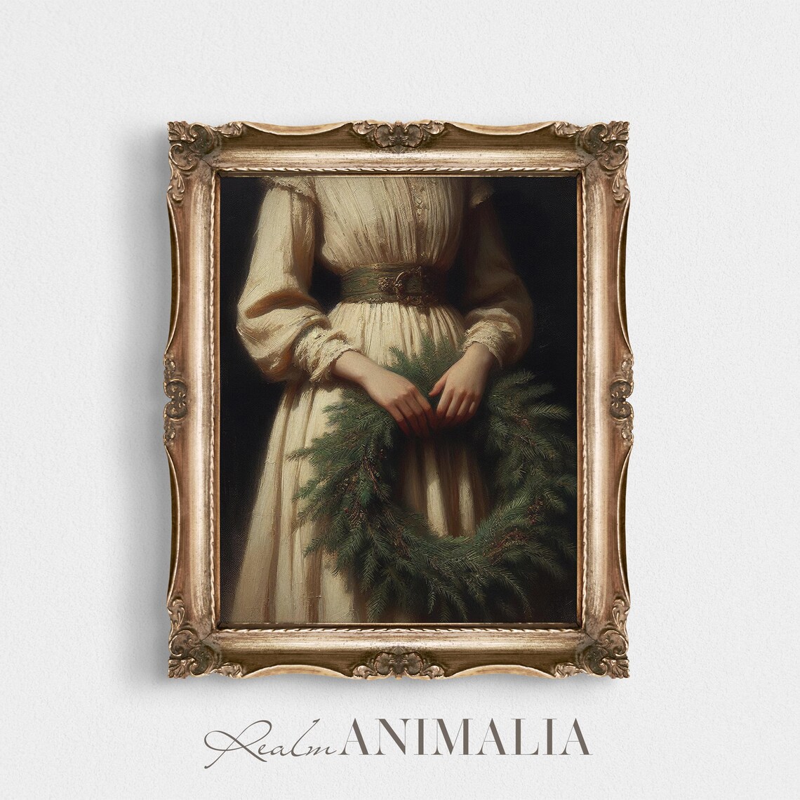 Victorian Woman With Pine Wreath, Vintage Christmas Art Print - Image 4