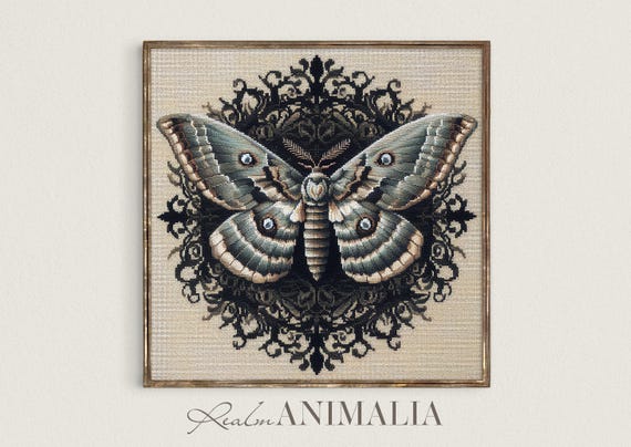 Moth Tapestry Square Art Print Fabric Textile Wall Art Needlepoint Art Dark Academia Art Prints Insect Illustration Np002
