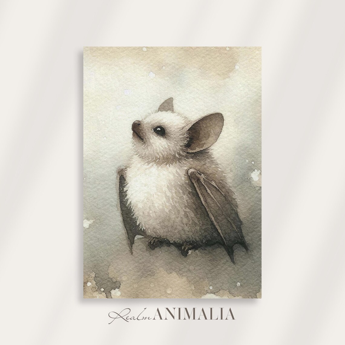 Cute Baby Bat Watercolor Painting White Fluffy Nursery Animal Wall Poster - Image 4